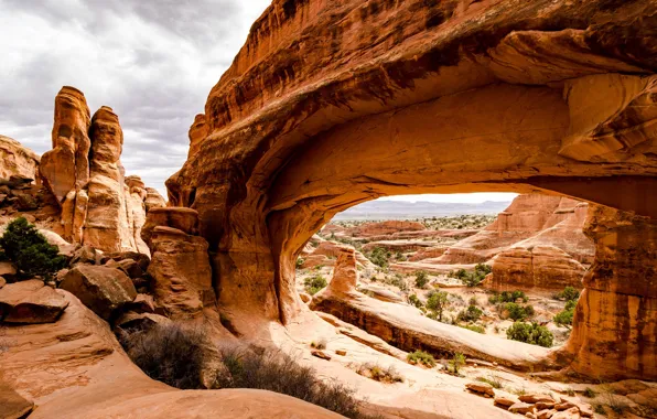 Mountains, rocks, desert, view, arch, canyons