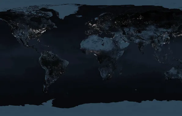 Picture night, lights, the ocean, map, continents
