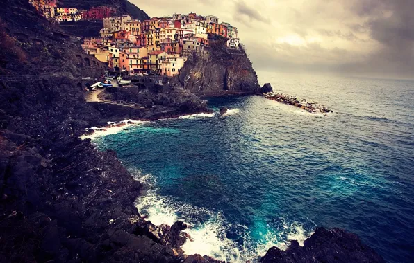 Sea, landscape, rocks, coast, home, Italy, Italy, Manarola
