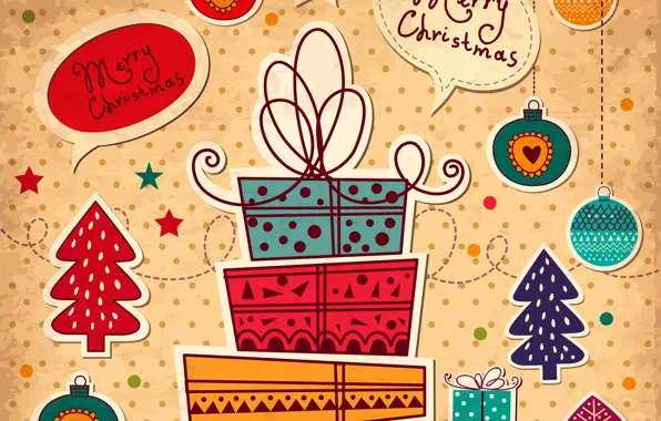Christmas, Happy New Year, Vector, Merry Christmas, Gifts