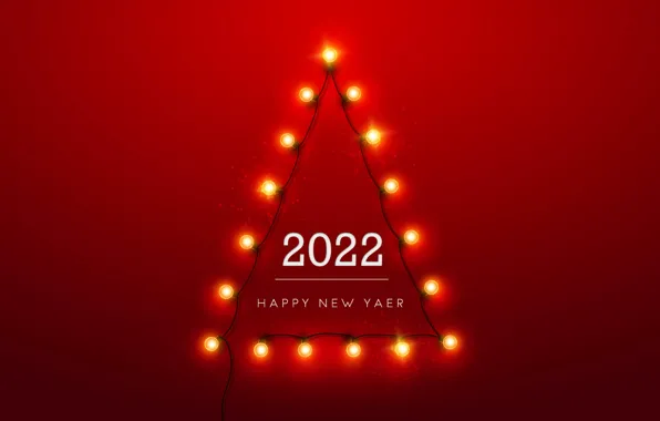 Winter, red, background, tree, figures, New year, new year, garland