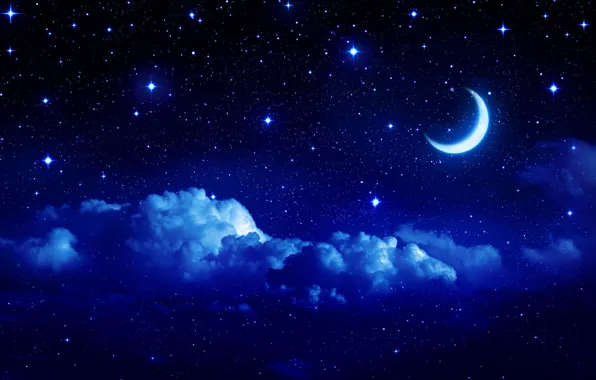 The sky, stars, clouds, landscape, night, background, widescreen, Wallpaper