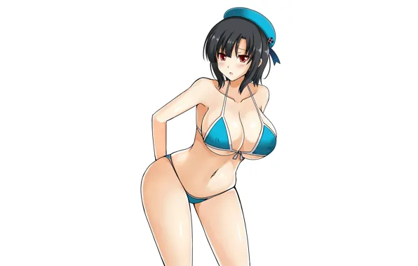 Girl, sexy, cleavage, boobs, anime, beautiful, red eyes, short hair