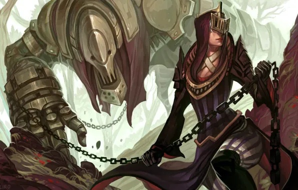 Girl, woman, figure, monster, mask, fantasy, art, chain