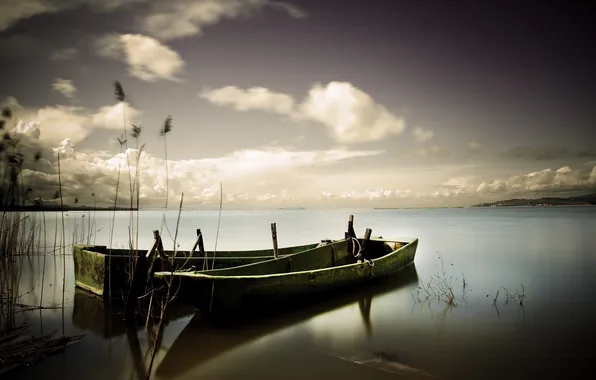 Landscape, lake, boats