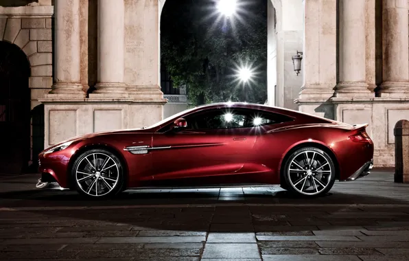 Aston Martin, Night, Machine, Light, Lights, Light, Car, Car