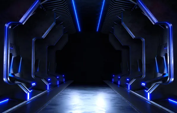 Dark, modern, sci-fi, room, empty, futuristic