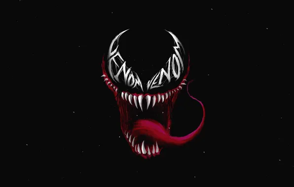 Language, teeth, art, mouth, black background, comic, MARVEL, Venom