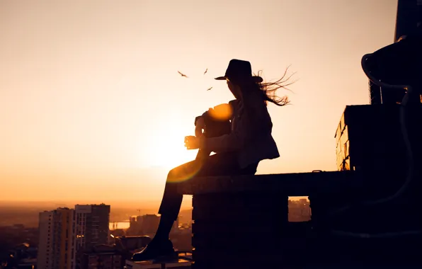 Roof, girl, the sun, the city, Lenar Abdrakhmanov, Angelina Zamakhina