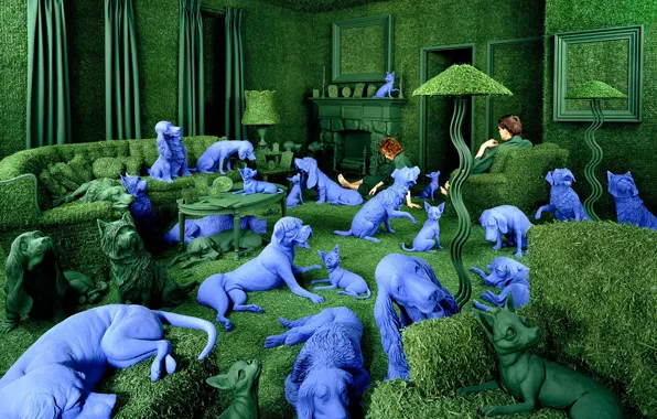 Picture Sandy Skoglund, obsessions, blue dog, the green room