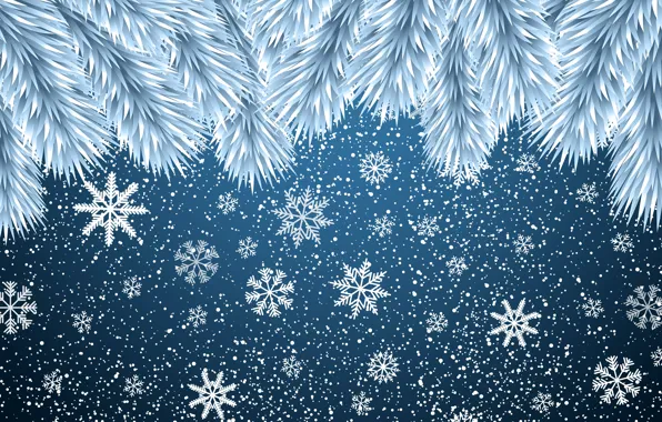 Picture Minimalism, Snow, Branches, Christmas, Snowflakes, Background, New year, Art