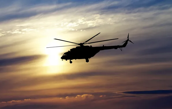 The sky, flight, spinner, silhouette, helicopter, Russia, BBC, bokeh