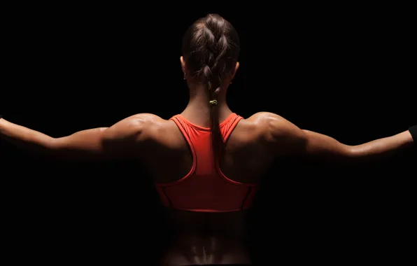 Picture woman, back, workout, fitness girl