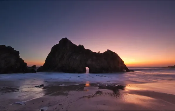 Picture sand, sea, sunset, rock, shore, Seascape