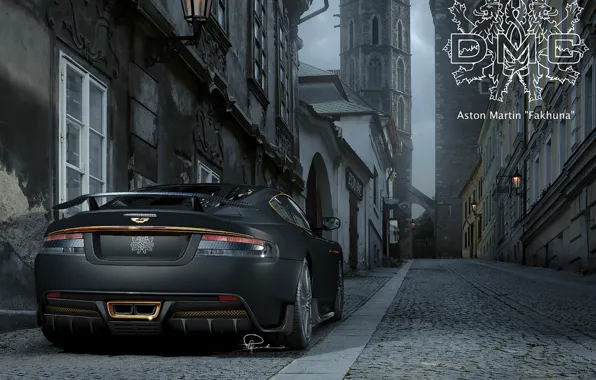 Picture the inscription, Aston Martin, street, tuning, DBS, pavers, supercar, coat of arms