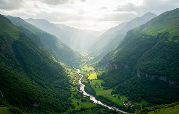 The sky, clouds, mountains, Wallpaper, valley, haze, wallpaper, sky