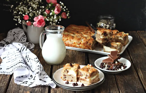 Picture flowers, milk, pie, cakes