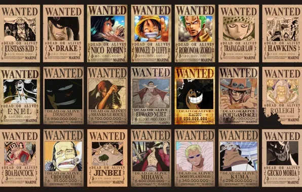 Picture Dragon, wanted, One Piece, Robin, pirates, Monkey D Luffy, Ace, Crocodile