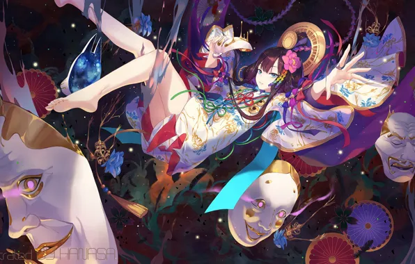 Girl, Fantasy, Mask, Onmyouji, Onmedia