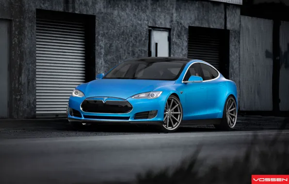 Beautiful, drives, front, blue, blue, Tesla, Model S, 22 inch