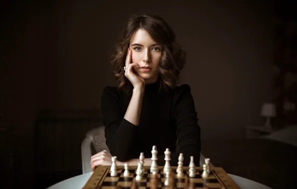 Picture look, pose, background, model, portrait, makeup, chess, hairstyle