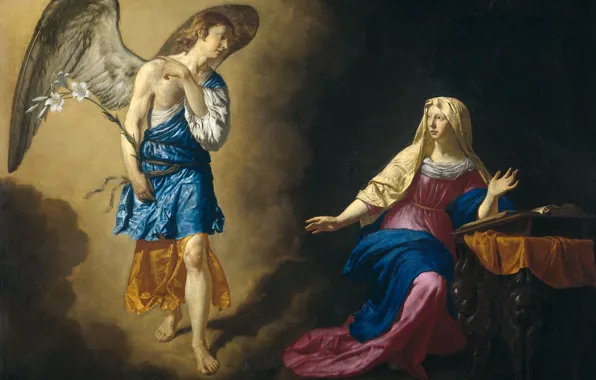 Picture oil, picture, religion, canvas, mythology, The Annunciation, Adriaen van de Velde