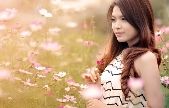 Summer, girl, flowers