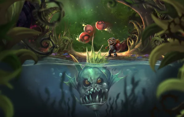 Picture lake, fish, fangs, bombs, piranha, League of Legends
