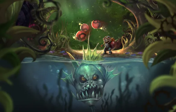 Lake, fish, fangs, bombs, piranha, League of Legends