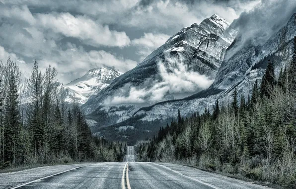 Picture road, mountains, Banff National Park, Canada