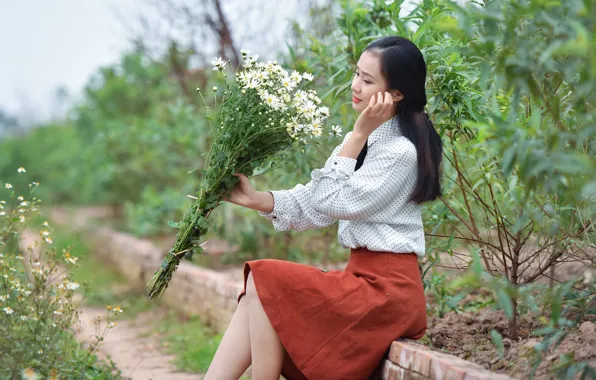 Picture girl, bouquet, Asian