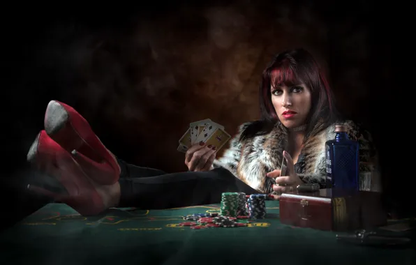 Card, girl, chips