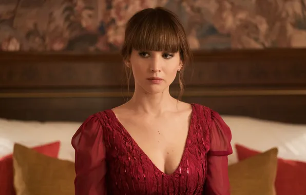 Girl, the film, portrait, frame, brown hair, beauty, red dress, Jennifer Lawrence
