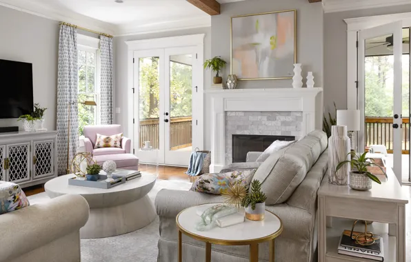 Villa, interior, fireplace, living room