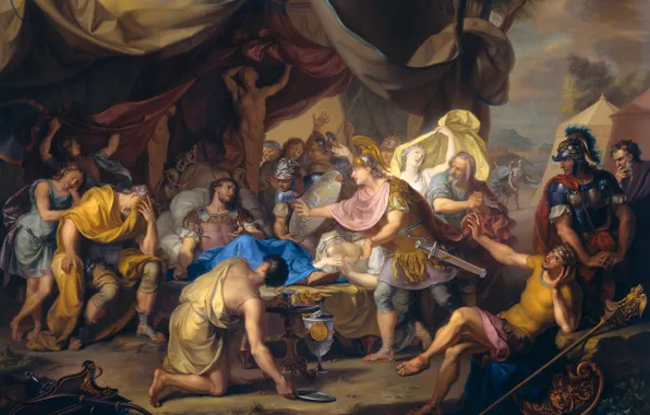 Trees, oil, picture, history, Deathbed Epaminonda, Isaac Walraven