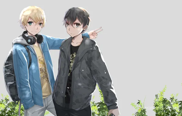Leaves, background, guys, Sword art online, Sword Art Online