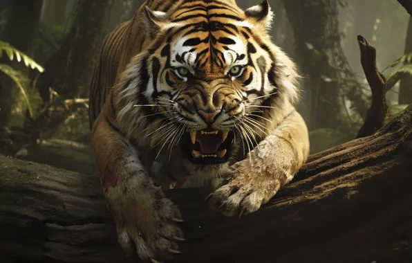 Picture Look, Tiger, Fangs, Face, Predator, Jungle, Digital art, Big cat