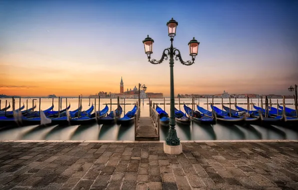 Picture dawn, Marina, morning, Italy, lantern, Venice, Laguna, promenade