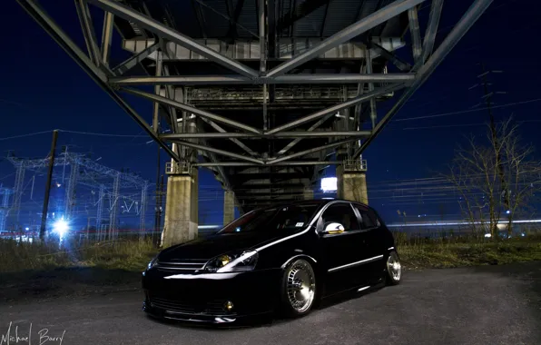 Night, bridge, wire, black, Golf, golf, volkswagen golf