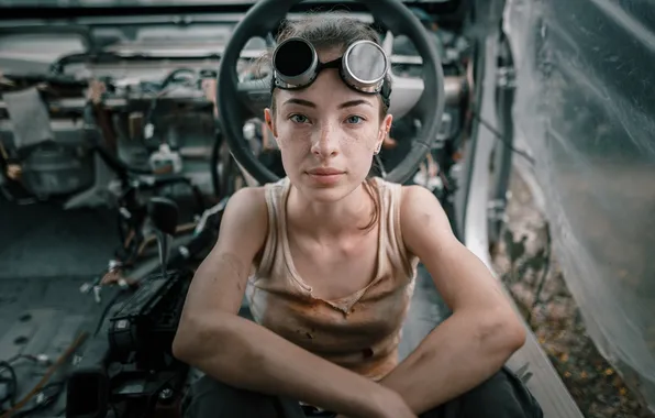 Girl, model, mechanic, glasses, Andrey Vasilyev