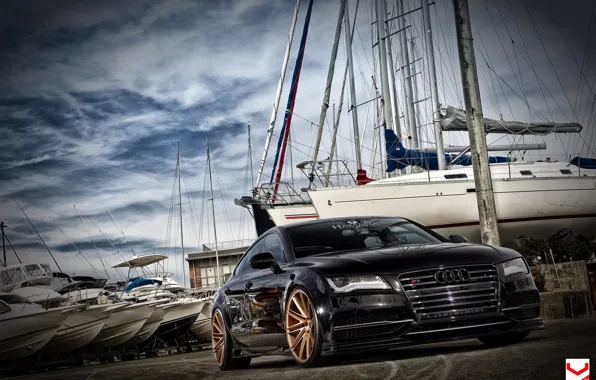 Picture car, Audi, gold, sky, japan, tuning, vossen wheels