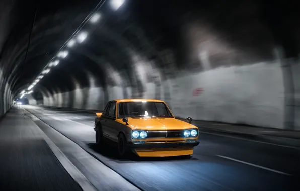 Auto, Machine, Orange, Nissan, GT-R, The tunnel, 2000, Skyline