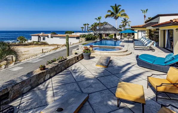 Beach, palm trees, the ocean, Villa, pool, Mexico, terrace, Mexico