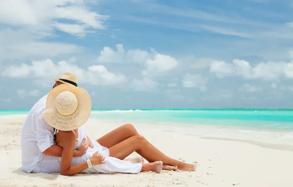Beach, the ocean, pair, two, white sand, couple on the beach