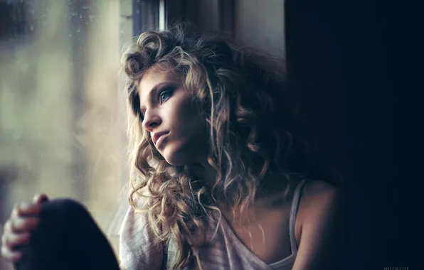 Girl, pose, portrait, makeup, Mike, hairstyle, blonde, sitting