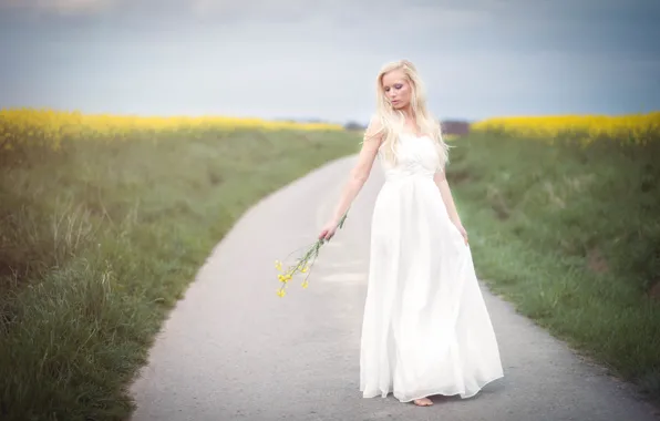 Picture road, girl, flowers