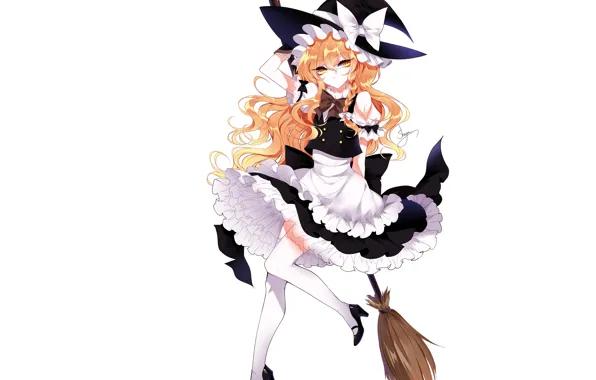 Girl, hat, witch, broom, Touhou, witch, Marisa Kirisame, Touhou