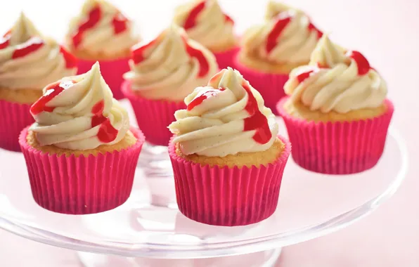 Cream, cakes, sweet, syrup, cupcakes