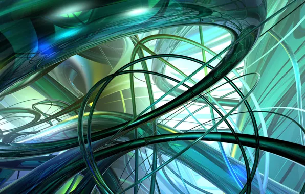 Reflection, line, abstraction, space, graphics, structure, arc, green background