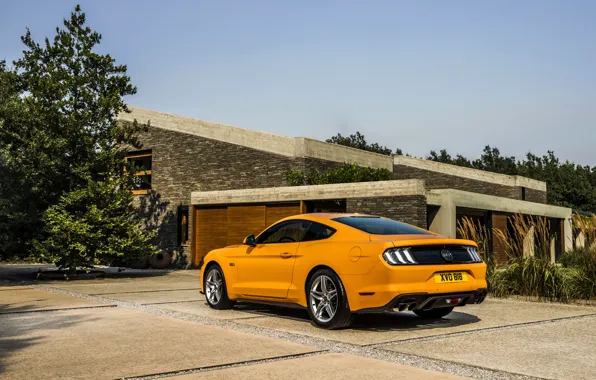 Orange, Ford, Parking, 2018, fastback, Mustang GT 5.0